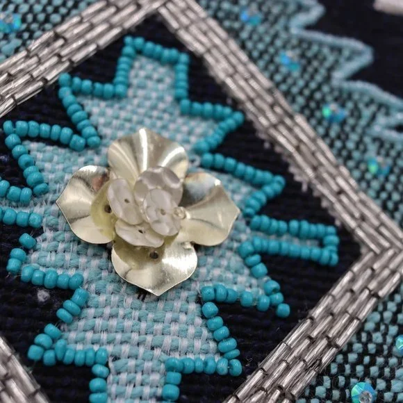 Steven Seed Beaded Bohemian Latken Cowrie Tassel Clutch Bag Blue Zippered Bag - Picture 15 of 15